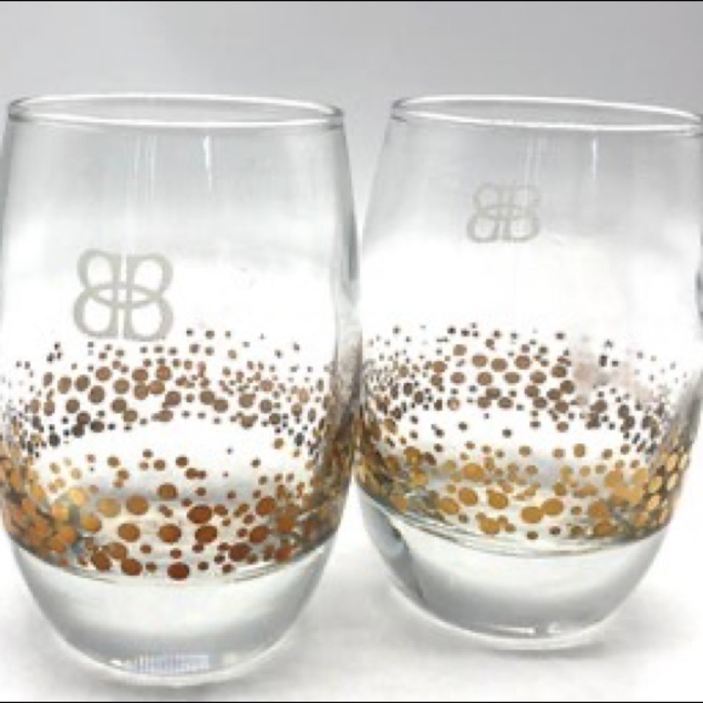 Bailey's‎ Rocks Bar Glass Gold Confetti Dots Heavy Rounded Bottom Lot of 2